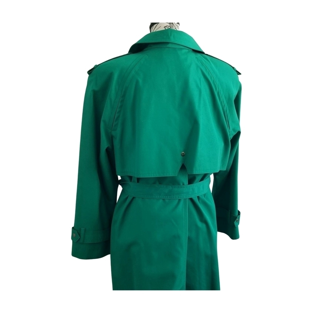 80s Vintage Emerald Spring Green Dopamine Trench Coat Maxi Lenght Size Large - Picture 5 of 13